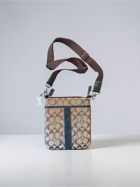 Coach Y2K Signature C Jacquard Canvas Crossbody Messenger Bag Brown Leather Trim